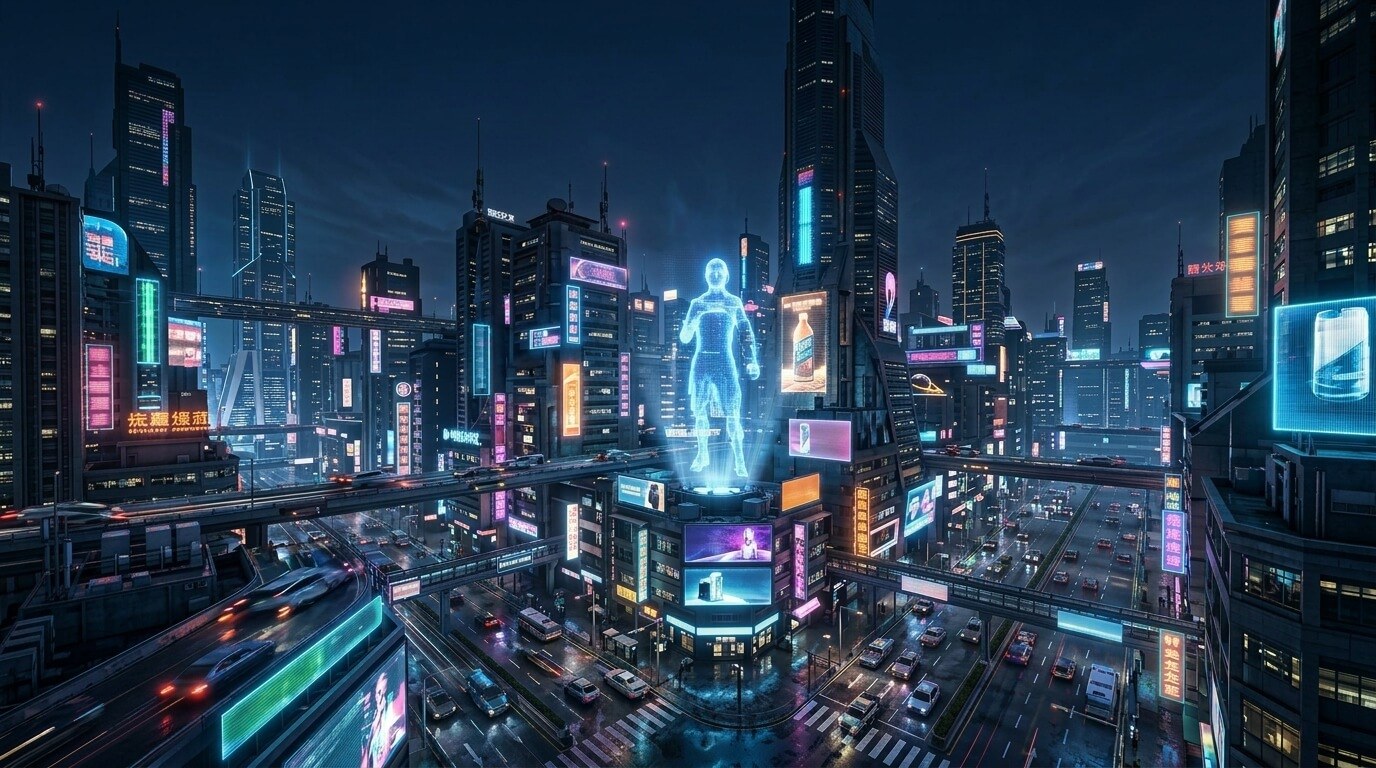 赛博朋克科幻风格城市中心:集成 Bloom 选择性辉光 · 4K/8K 超宽屏自适应