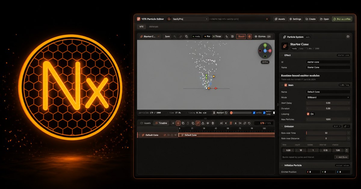 NixieFX: browser particle editor with an open-source Three.js runtime