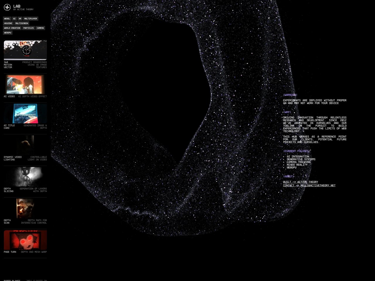 Active Theory Experiments Hub